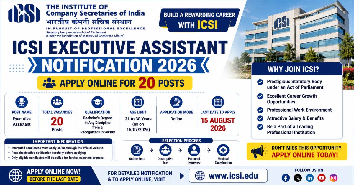 ICSI Executive Assistant Recruitment 2026